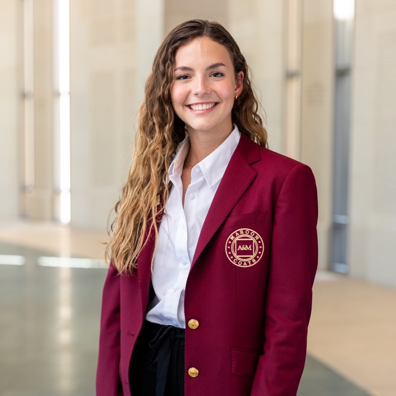 Texas A&M psychology senior and Maroon Coats president Grace Vaughn