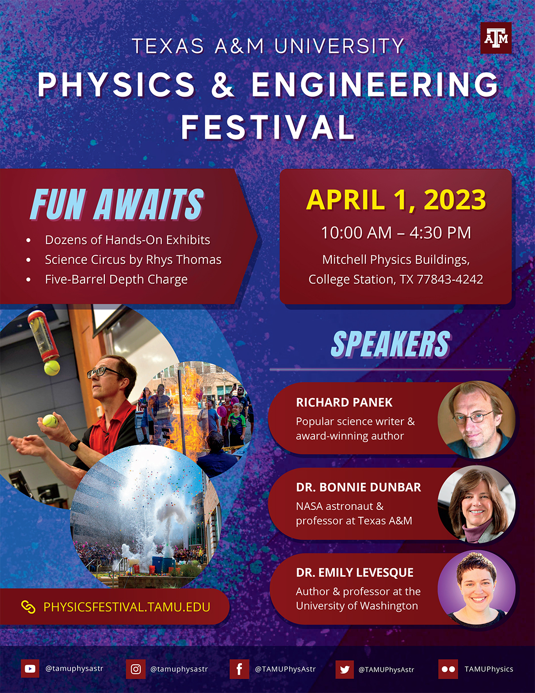Poster promoting the 2023 Texas A&M Physics and Engineering Festival