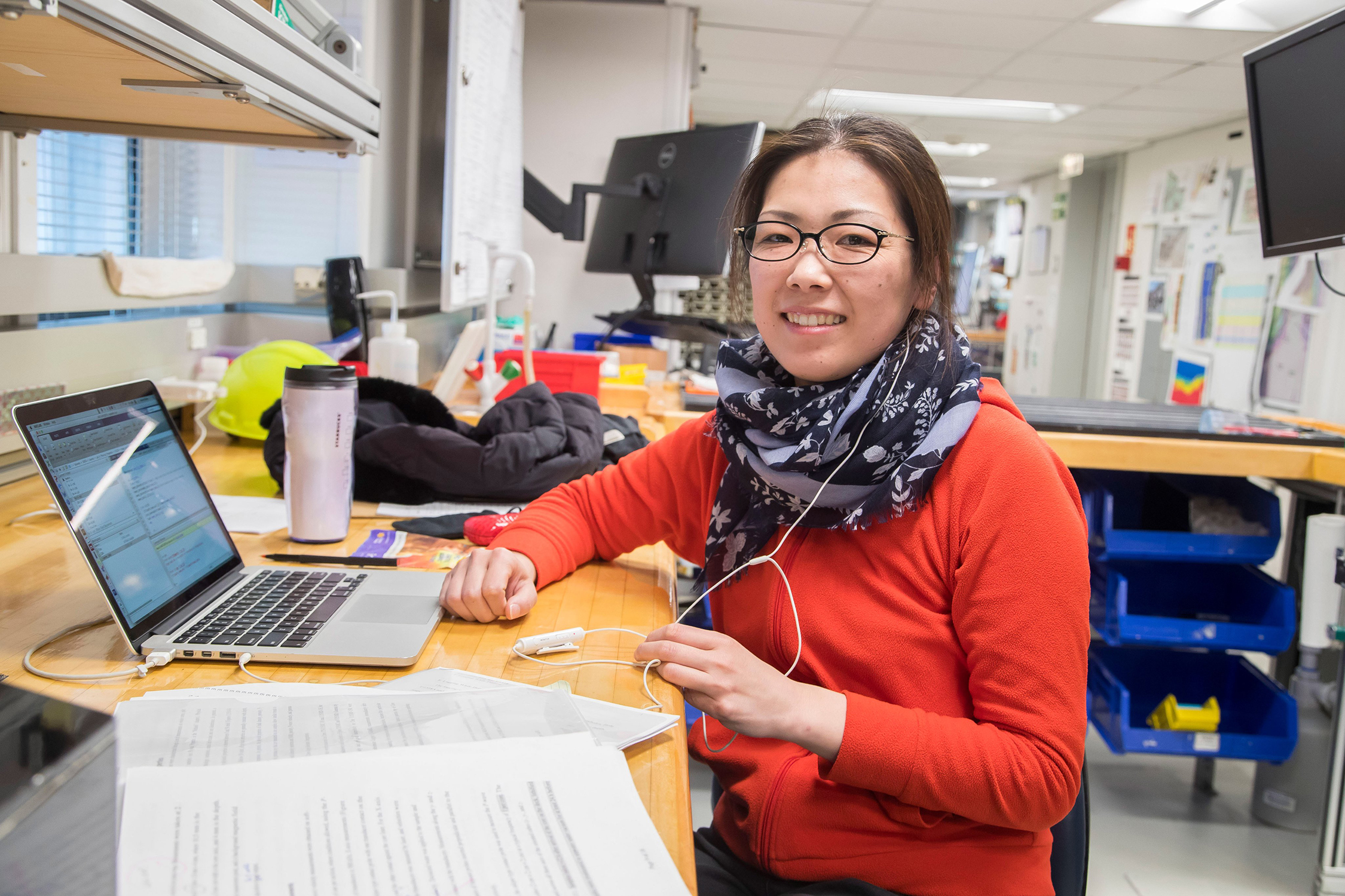 Texas A&M geologist Hiroko Kitajima onboard the JOIDES Resolution as part of a past International Ocean Discovery Program expedition