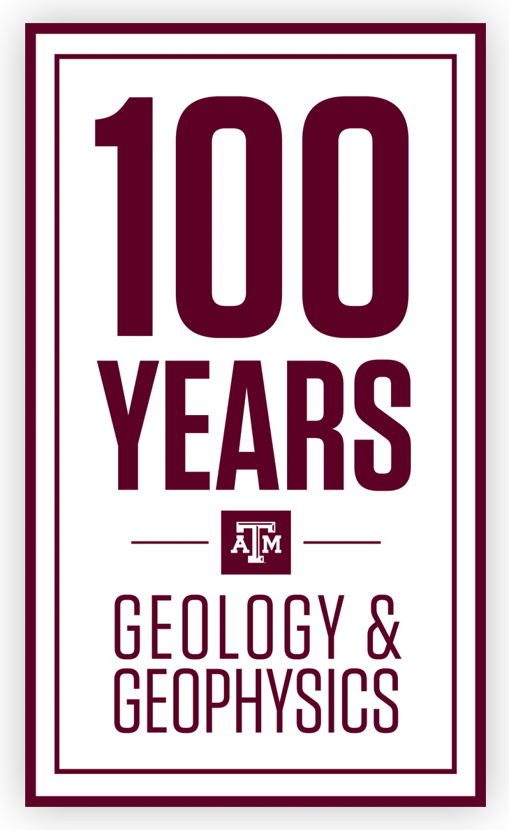 Graphic promoting 100 years of geology and geophysics at Texas A&M University