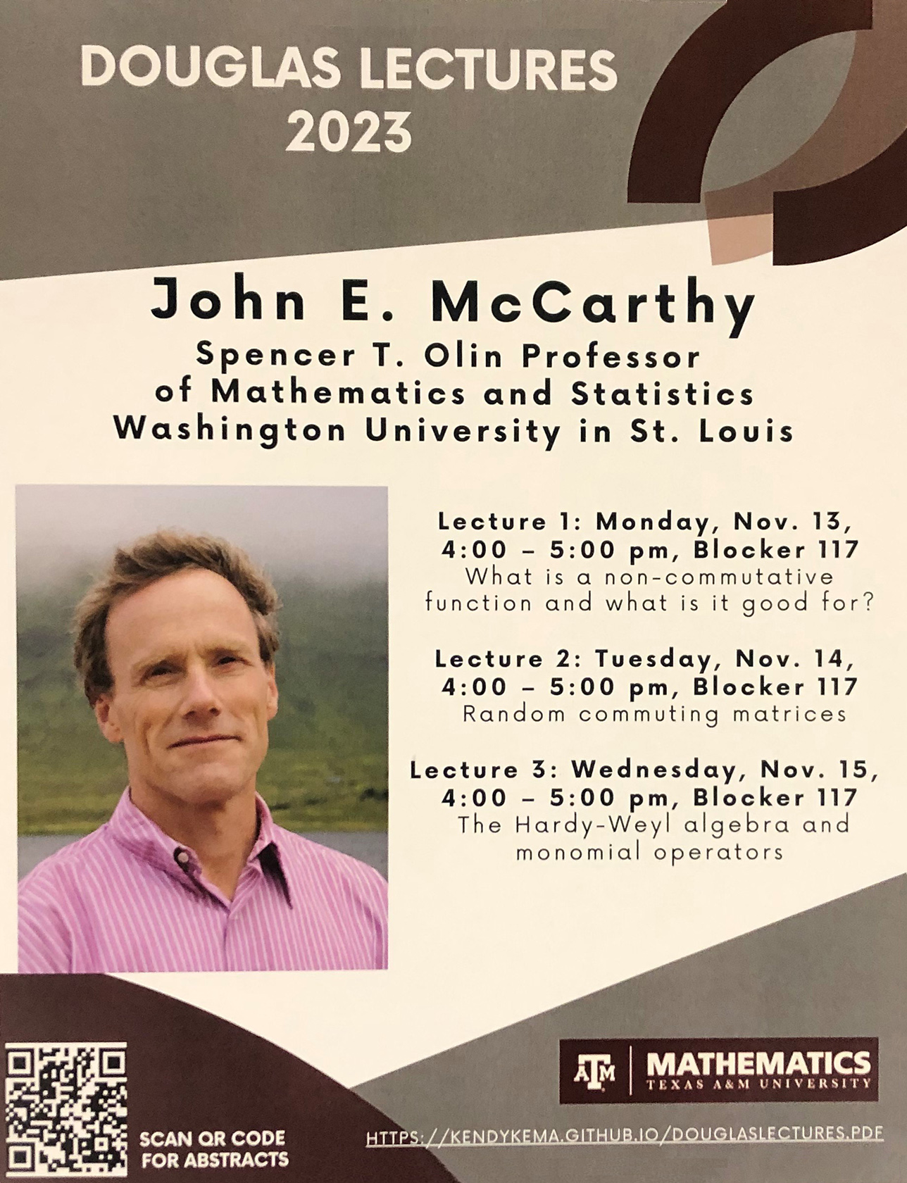 Flyer promoting the 2023 Douglas Lectures at Texas A&M University