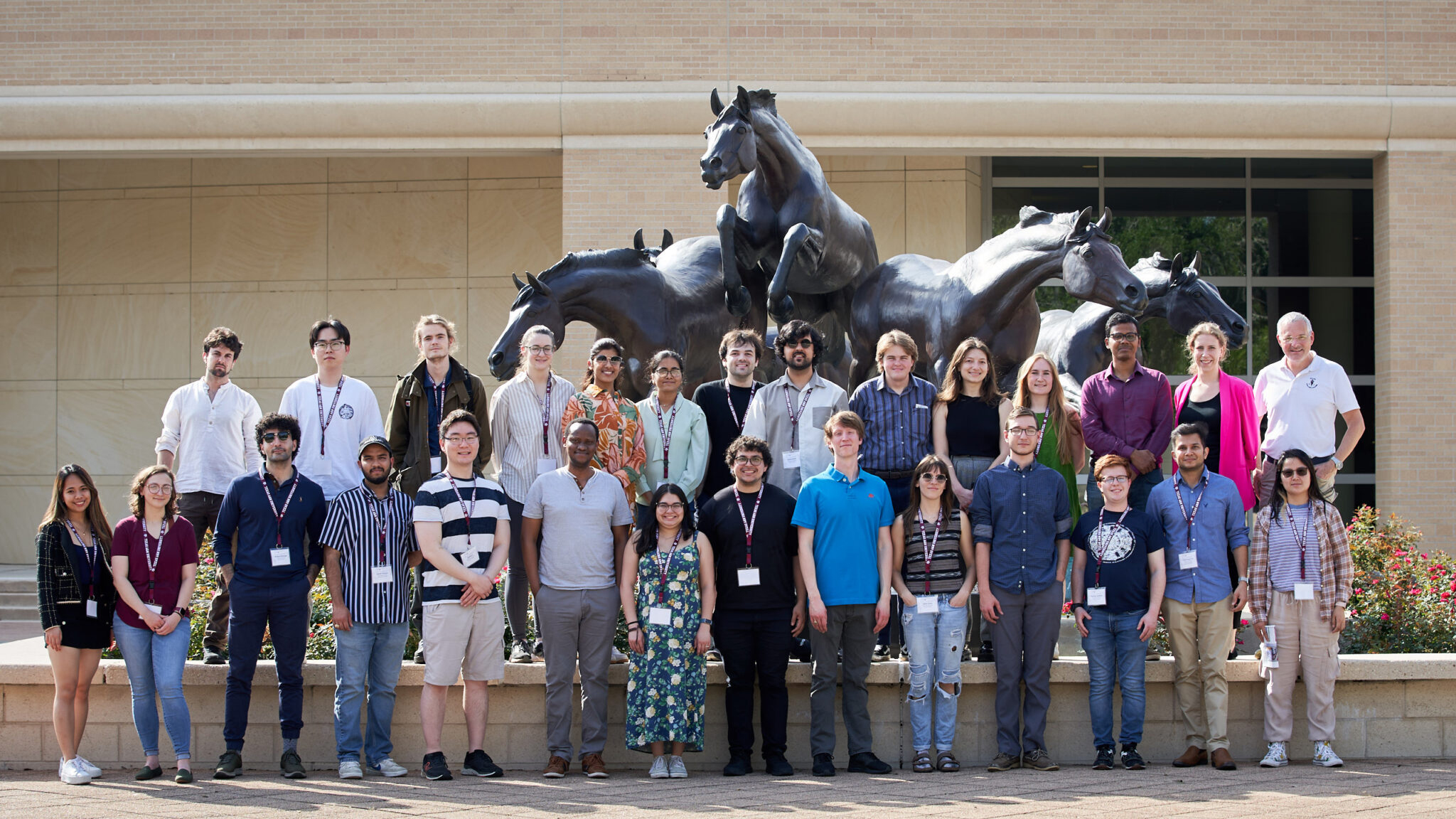Group photograph outside the George H.W. Bush Presidential Library and Museum of the roughly three dozen scientists who will be attending this year's Lindau Nobel Laureate Meetings in Germany. The scientists visited the Texas A&M campus for a two-day workshop, held May 16-17, 2024, in preparation for the prestigious event.