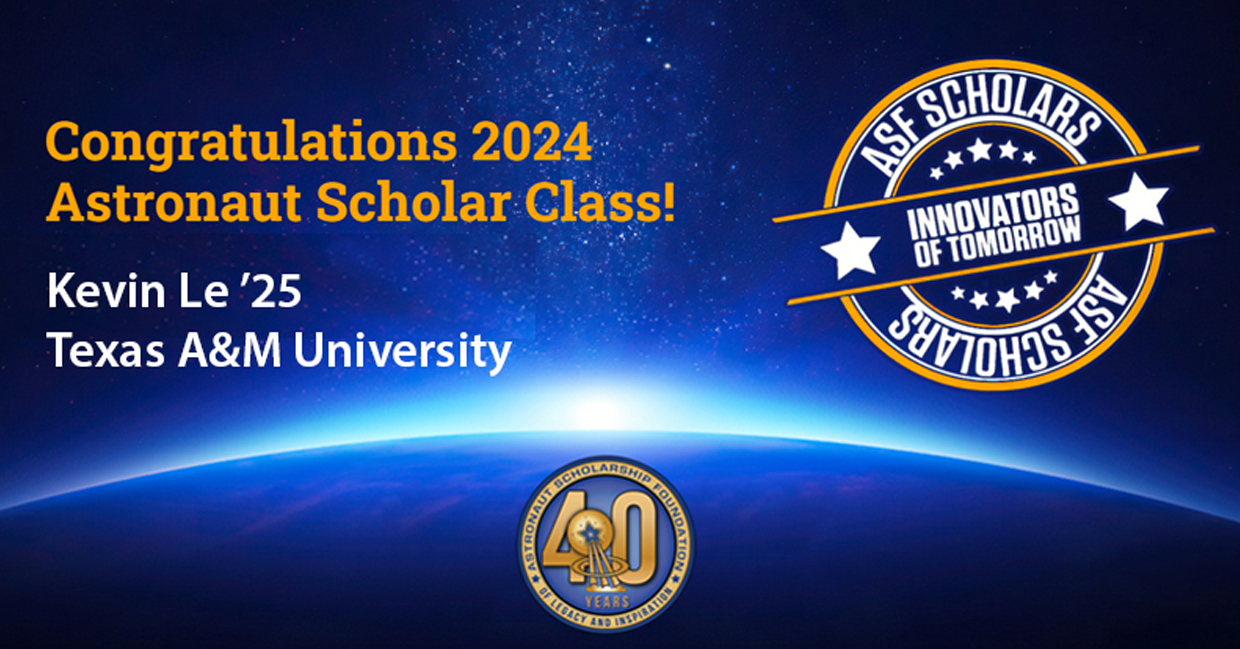 Graphic promoting the 2024 Astronaut Scholar class, which includes Texas A&M University mathematics major Kevin Le