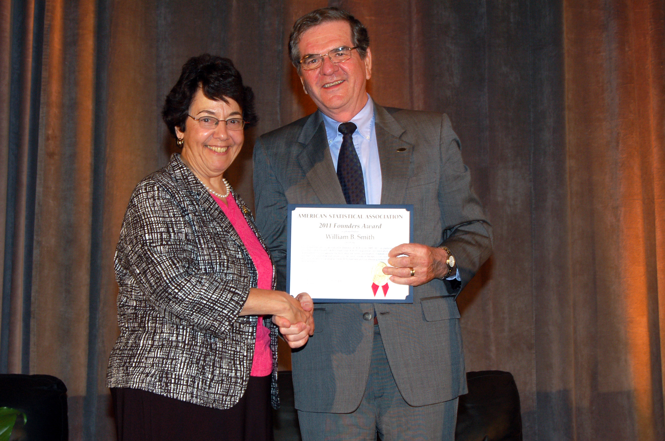 Texas A&M University statistician Dr. William B. Smith, being presented with his American Statistical Association 2011 Founders Award