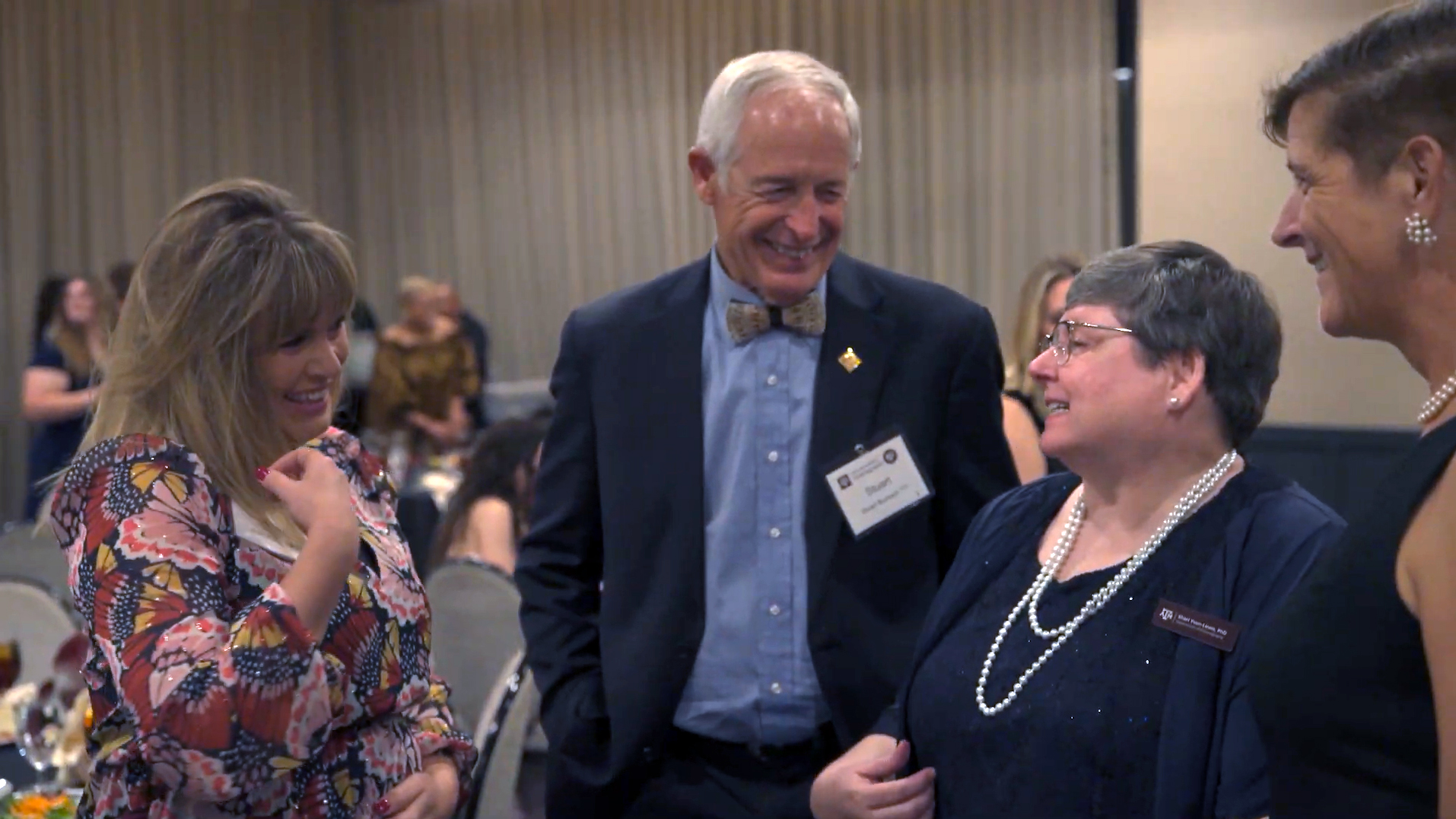 A group of former students and professors visit during the Texas A&M Oceanography 75th Anniversary Gala, held September 20, 2024, at The George Hotel in College Station, Texas