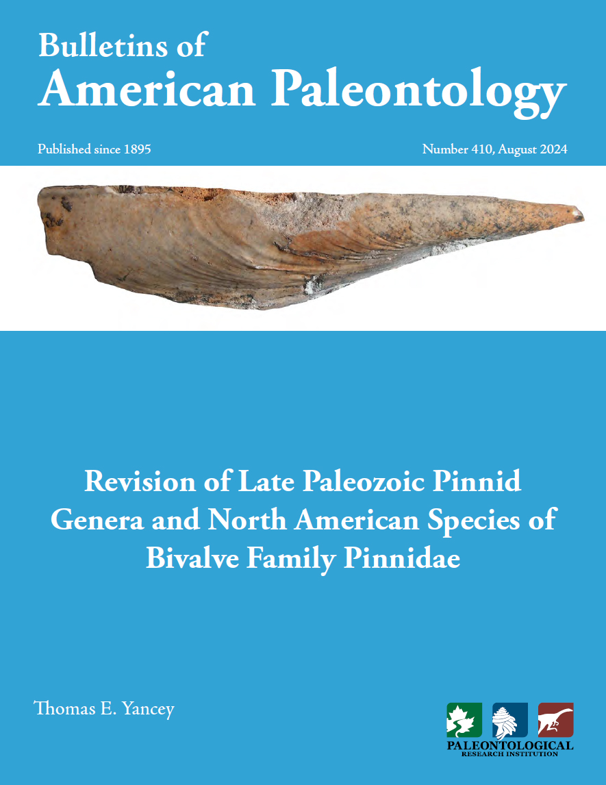 Cover of the journal "Bulletins of American Paleontology" promoting Texas A&M University geologist Thomas Yancey's research on giant saltwater clams giant clams known as Pinnidae