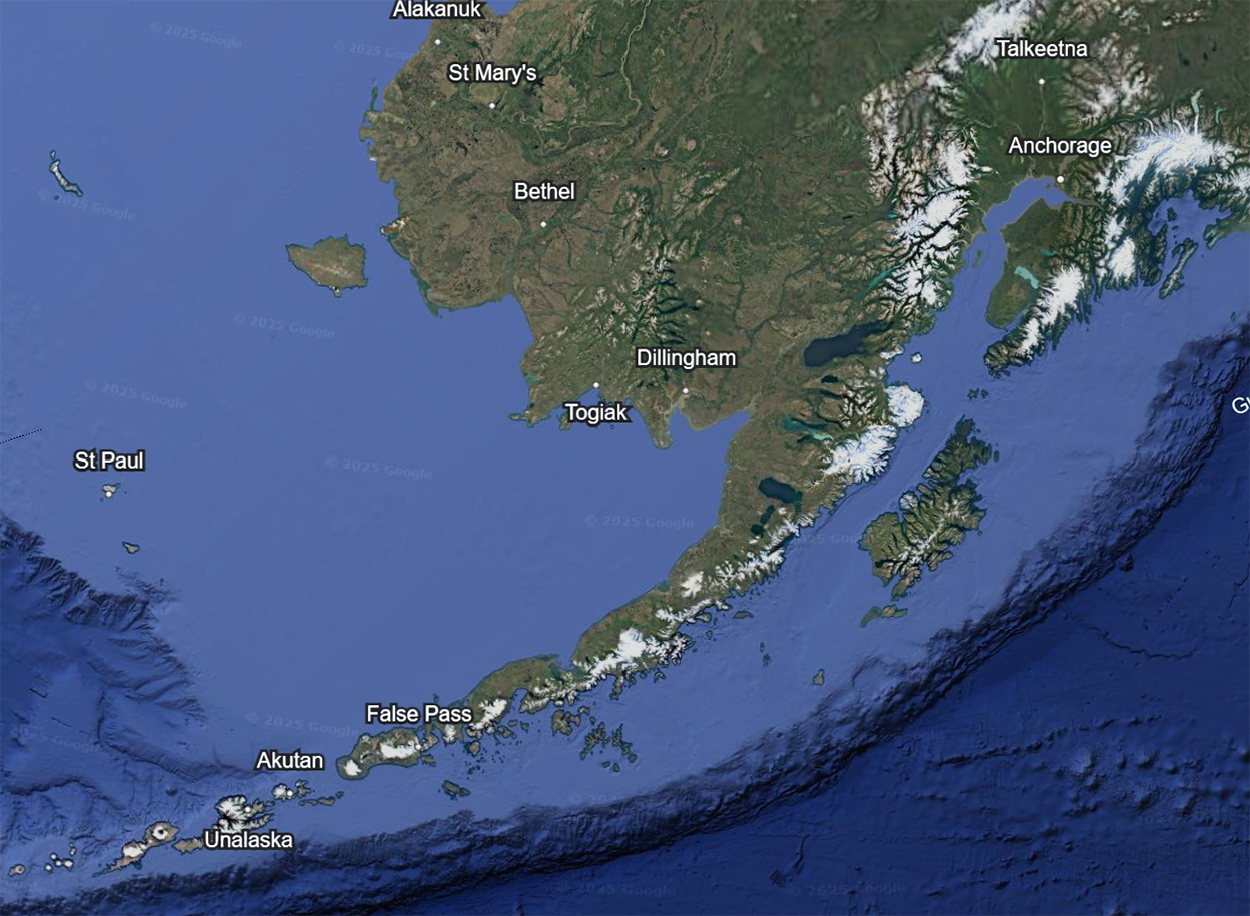 Map showing search areas along Alaska's Bristol Bay Basin.